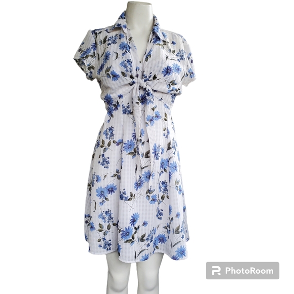 Abito Corto Free People Do The Twist Plaid Blu E Bianco - Taglia 10 (M) - Nuovo Con Etichette